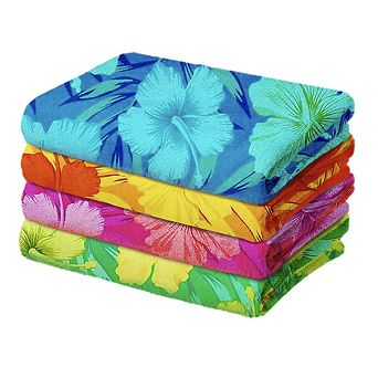 4-Pack Hibiscus Beach Towels Hemmed Soft Absorbent Fiber Reactive 30 x 60