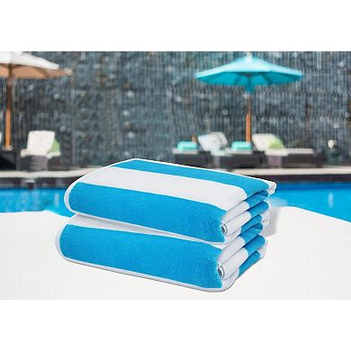 2 Pack Oversized Velour Beach Towel Cabana Stripe 35x70