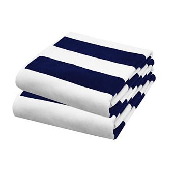 2 Pack Oversized Velour Beach Towel Cabana Stripe 35x70