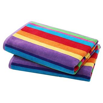 2 Pack Oversized Velour Beach Towel Cabana Stripe 35x70