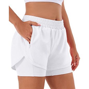 Women 2 in 1 Running Shorts High Waisted Gym Liner Zipper Pockets
