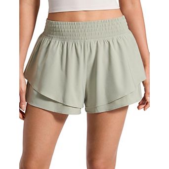 2.5" Drapey Double Ruffles Athletic Shorts Women High Waisted Flowy Tiered Skorts