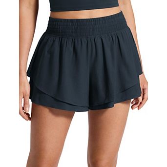 2.5" Drapey Double Ruffles Athletic Shorts Women High Waisted Flowy Tiered Skorts