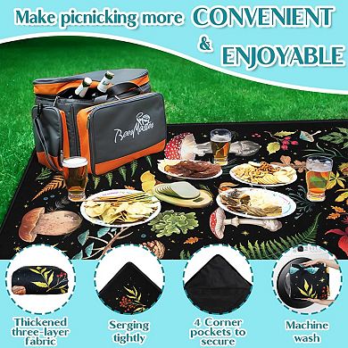 60"x80"Mushroom Picnic Blanket Waterproof Foldable Outdoor Mat