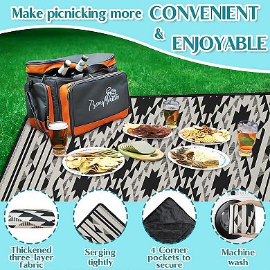 60"x80"Boho Waterproof Picnic Blanket Foldable Outdoor Mat