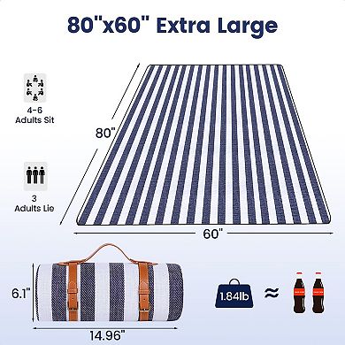 80"x60" Picnic Blanket Waterproof Beach Mat Outdoor Camping Travel