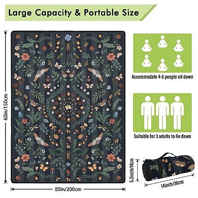 60"x80"Mushroom Picnic Blanket Waterproof Foldable Outdoor Beach Camping Park