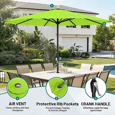 12FT Patio Umbrella Push Tilt Crank 8 Ribs Outdoor Table Garden Pool