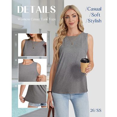 3 Pack Womens Tank Tops Crew Neck Sleeveless Loose Fit Summer Beach