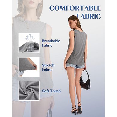 3 Pack Womens Tank Tops Crew Neck Sleeveless Loose Fit Summer Beach