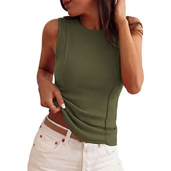 Women Ribbed Tank Top Y2K Summer Basic Fitted Sleeveless Tee