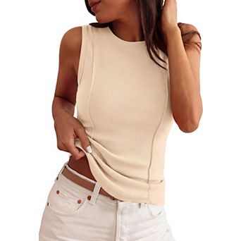 Women Ribbed Tank Top Y2K Summer Basic Fitted Sleeveless Tee