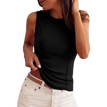 Women Ribbed Tank Top Y2K Summer Basic Fitted Sleeveless Tee