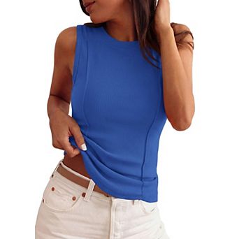 Women Ribbed Tank Top Y2K Summer Basic Fitted Sleeveless Tee
