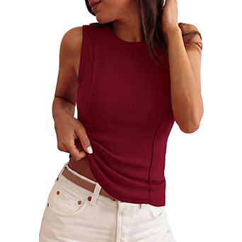 Women Ribbed Tank Top Y2K Summer Basic Fitted Sleeveless Tee