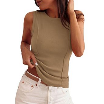 Women Ribbed Tank Top Y2K Summer Basic Fitted Sleeveless Tee