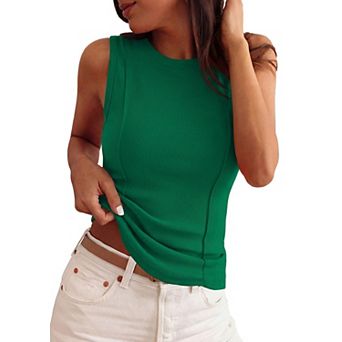 Women Ribbed Tank Top Y2K Summer Basic Fitted Sleeveless Tee