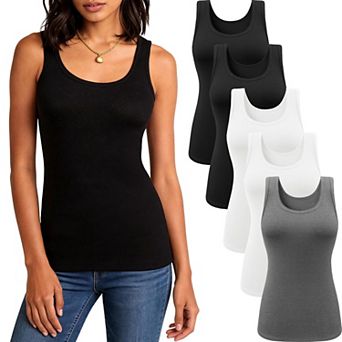 5 Pack Women Ribbed Scoop Neck Tank Tops Sleeveless Fitted Basic