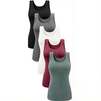 5 Pack Women Ribbed Scoop Neck Tank Tops Sleeveless Fitted Basic