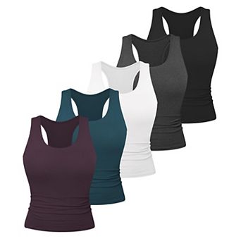 5 Pack Women's Workout Racer Tank Tops Yoga Athletic Gym Crop