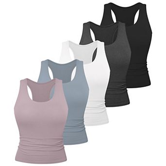 5 Pack Women's Workout Racer Tank Tops Yoga Athletic Gym Crop