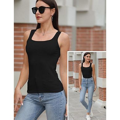 5 Pack Women's Square Neck Sleeveless Tank Top