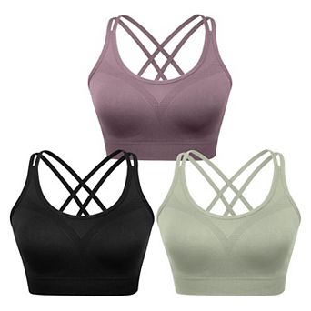 3 Pack Cross Sports Bra Women Padded Strappy Yoga Medium Support