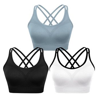 3 Pack Cross Sports Bra Women Padded Strappy Yoga Medium Support