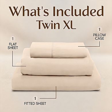 3 Piece Twin XL Sheet Set Dorm Soft Breathablefiber College Fitted Flat
