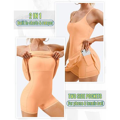 Tennis Dress Athletic Built-in Bra Shorts Pockets Golf Workout
