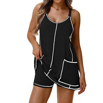 Women's Athletic Tennis Dress Built-in Shorts Sleeveless Mini