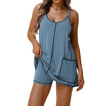 Women's Athletic Tennis Dress Built-in Shorts Sleeveless Mini