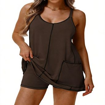 Women's Athletic Tennis Dress Built-in Shorts Sleeveless Mini