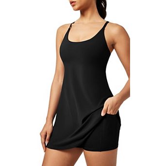 Women Tennis Dress Built-in Shorts Bra Pockets Golf Workout