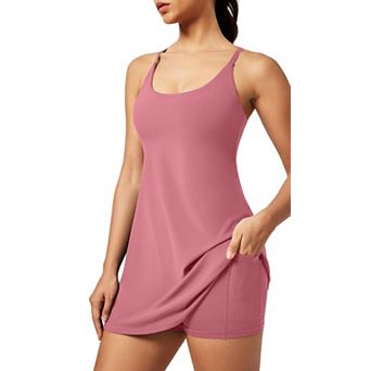 Women Tennis Dress Built-in Shorts Bra Pockets Golf Workout