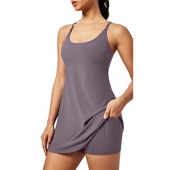 Women Tennis Dress Built-in Shorts Bra Pockets Golf Workout