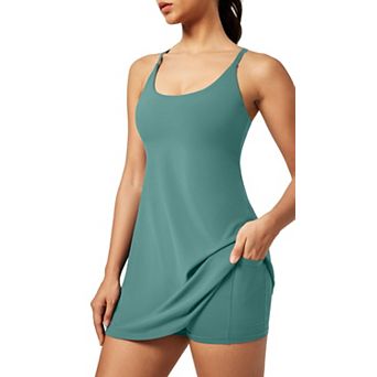 Women Tennis Dress Built-in Shorts Bra Pockets Golf Workout