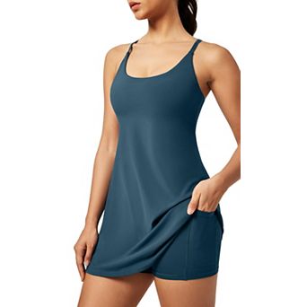 Women Tennis Dress Built-in Shorts Bra Pockets Golf Workout