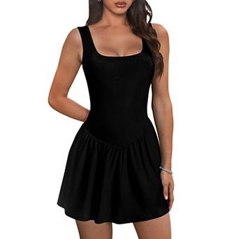 Women's Square Neck Athletic Dress with Built-in Shorts