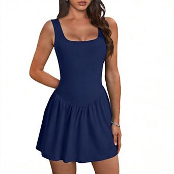 Women's Square Neck Athletic Dress with Built-in Shorts