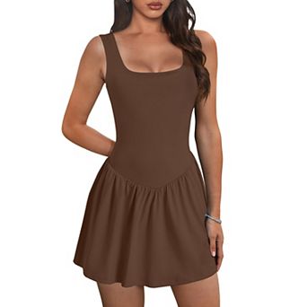 Women's Square Neck Athletic Dress with Built-in Shorts