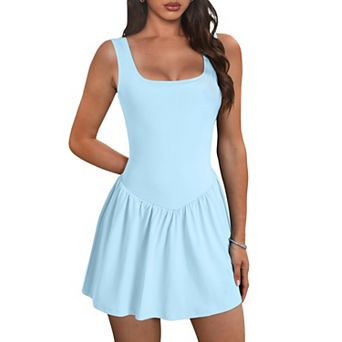 Women's Square Neck Athletic Dress with Built-in Shorts
