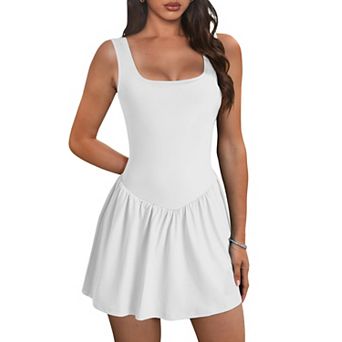 Women's Square Neck Athletic Dress with Built-in Shorts