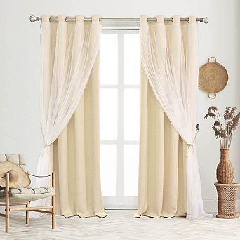 2 Panels Blackout Curtains Double Layer Voile Sheer Bedroom Window Tie-backs