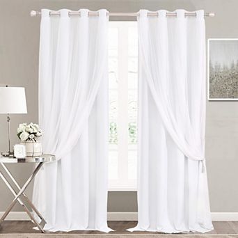 2 Panels Blackout Curtains Double Layer Voile Sheer Bedroom Window Tie-backs