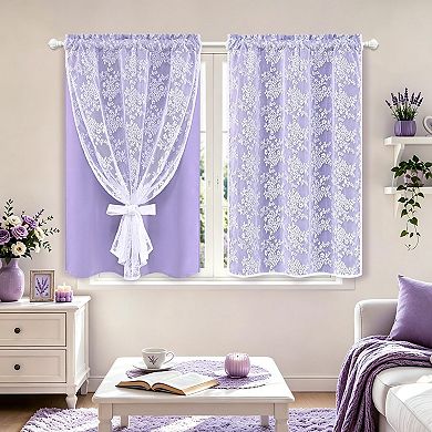 2 Panels Kitchen Cafe Curtain Blackout Sheer Double Layer Rod Pocket