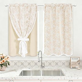 2 Panels Kitchen Cafe Curtain Blackout Sheer Double Layer Rod Pocket