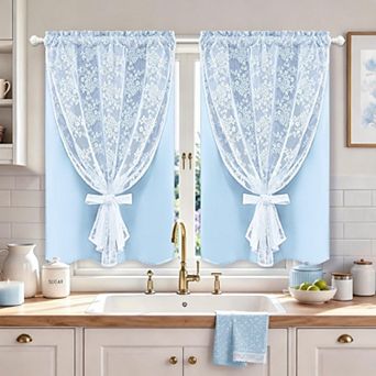 2 Panels Kitchen Cafe Curtain Blackout Sheer Double Layer Rod Pocket