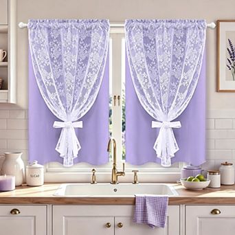 2 Panels Kitchen Cafe Curtain Blackout Sheer Double Layer Rod Pocket