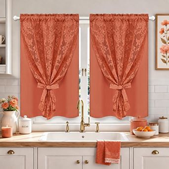 2 Panels Kitchen Cafe Curtain Blackout Sheer Double Layer Rod Pocket